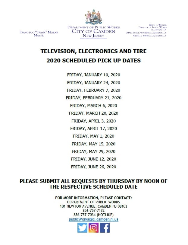 Television, Electronics, and Tire Pickup Schedule